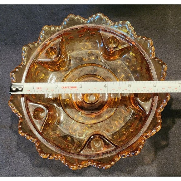 Vintage Amber Glass Hobnail Pedestal Candle Holder Bowl - Picture 4 of 5